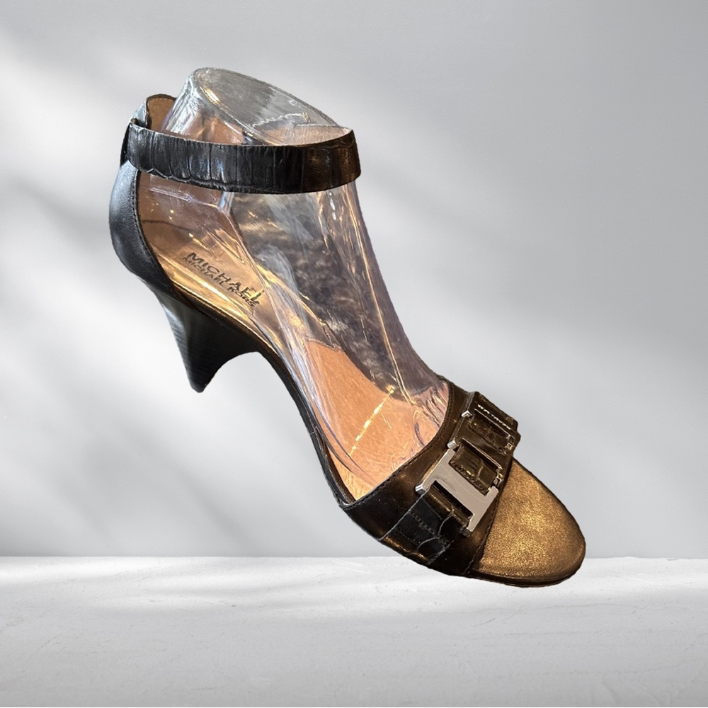 Michael Michael Kors Black Leather Heeled Sandals 8 1/2